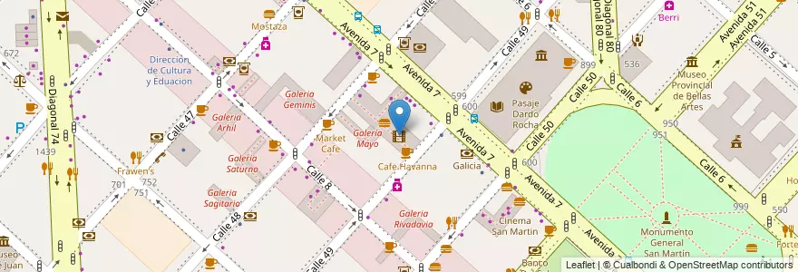 Mapa de ubicacion de Cinema Rocha, Casco Urbano en 아르헨티나, 부에노스아이레스주, Partido De La Plata, La Plata.