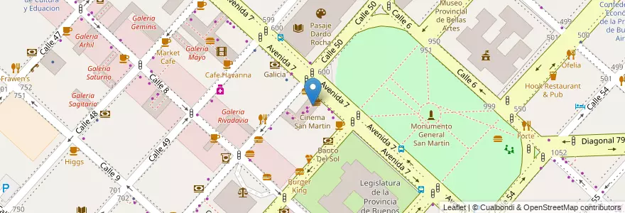 Mapa de ubicacion de Cinema San Martin, Casco Urbano en アルゼンチン, ブエノスアイレス州, Partido De La Plata, La Plata.
