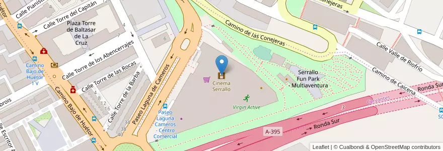 Mapa de ubicacion de Cinema Serrallo en اسپانیا, Andalucía, Granada, Comarca De La Vega De Granada, Granada.