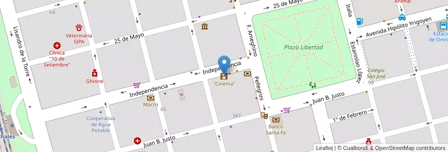 Mapa de ubicacion de "Cinema" en Arjantin, Santa Fe, Departamento Castellanos, Municipio De Sunchales.