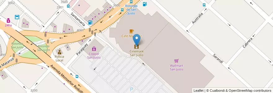 Mapa de ubicacion de Cinemark San Justo en 아르헨티나, 부에노스아이레스주, Partido De La Matanza, San Justo.