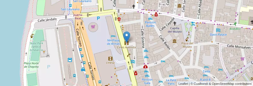Mapa de ubicacion de Cines Avenida en 西班牙, 安达鲁西亚, Sevilla, Sevilla.