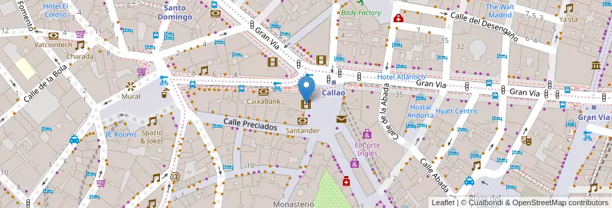 Mapa de ubicacion de Cines Callao en إسبانيا, منطقة مدريد, منطقة مدريد, Área Metropolitana De Madrid Y Corredor Del Henares, مدريد.