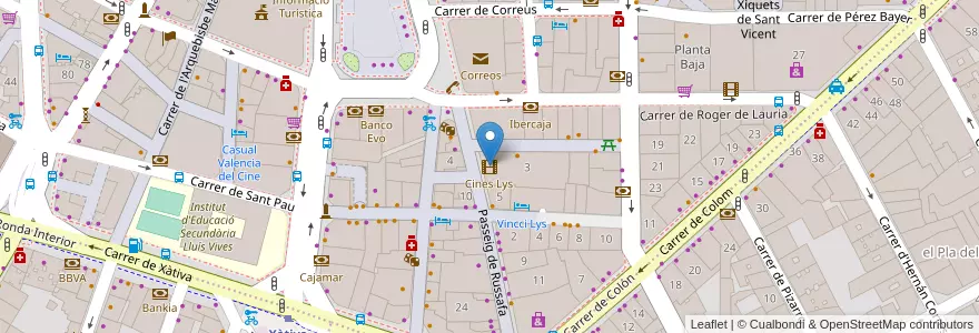 Mapa de ubicacion de Cines Lys en 西班牙, Comunitat Valenciana, 華倫西亞, Comarca De València, València.