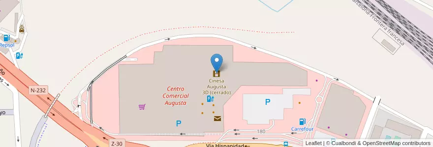 Mapa de ubicacion de Cinesa Augusta 3D (cerrado) en スペイン, アラゴン州, サラゴサ, Zaragoza, サラゴサ.
