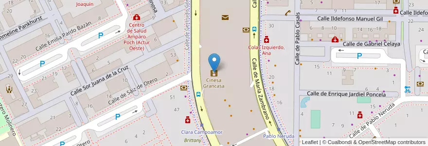 Mapa de ubicacion de Cinesa Grancasa en スペイン, アラゴン州, サラゴサ, Zaragoza, サラゴサ.
