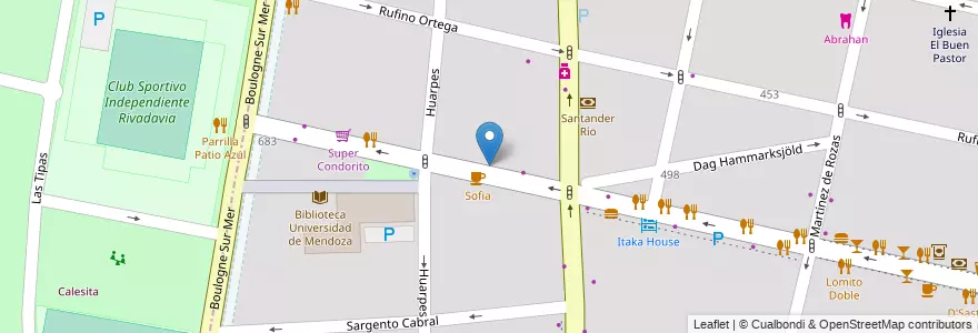 Mapa de ubicacion de Ciprianos Lomos & Pachatas en Аргентина, Чили, Мендоса, Departamento Capital, Ciudad De Mendoza, Sección 5ª Residencial Sur.