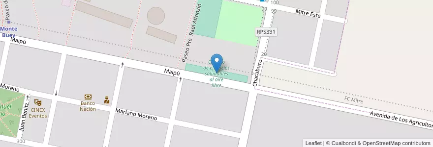 Mapa de ubicacion de Circuito de ejercicios saludables al aire libre en الأرجنتين, Córdoba, Departamento Marcos Juárez, Pedanía Saladillo, Municipio De Monte Buey, Monte Buey.