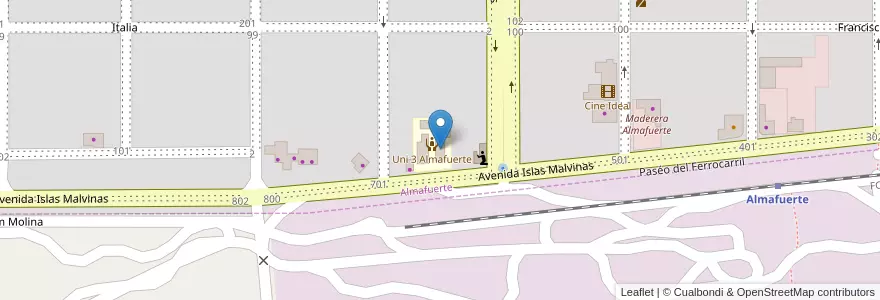 Mapa de ubicacion de Círculo de Docentes Jubilados en 阿根廷, Córdoba, Departamento Tercero Arriba, Pedanía Salto, Municipio De Almafuerte, Almafuerte.