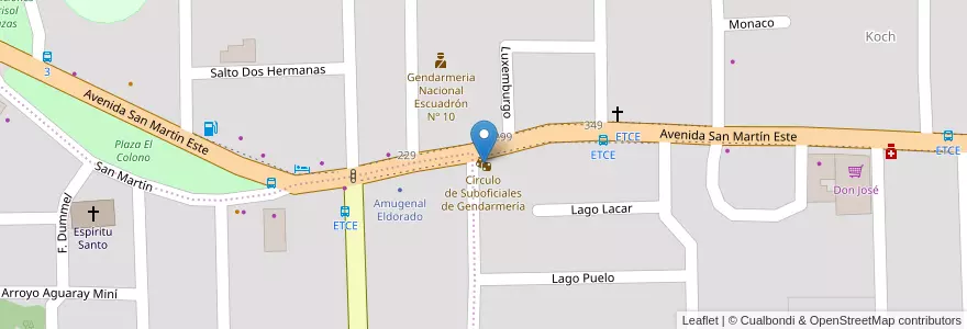 Mapa de ubicacion de Círculo de Suboficiales de Gendarmería en Arjantin, Misiones, Departamento Eldorado, Municipio De Eldorado, Eldorado.