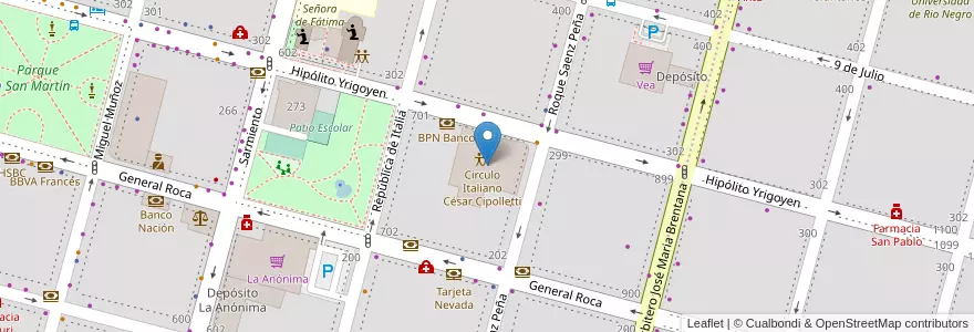 Mapa de ubicacion de Circulo Italiano César Cipolletti en アルゼンチン, チリ, リオネグロ州, Cipolletti, Departamento General Roca.