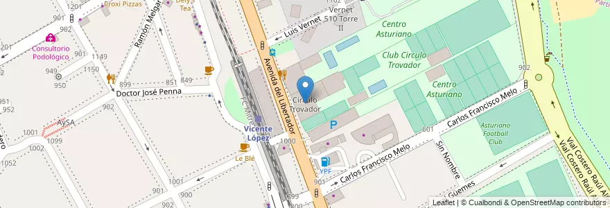 Mapa de ubicacion de Círculo Trovador en Argentina, Buenos Aires, Partido De Vicente López, Vicente López.