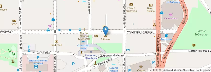 Mapa de ubicacion de Citibank en Argentinien, Chubut, Departamento Escalante, Comodoro Rivadavia.