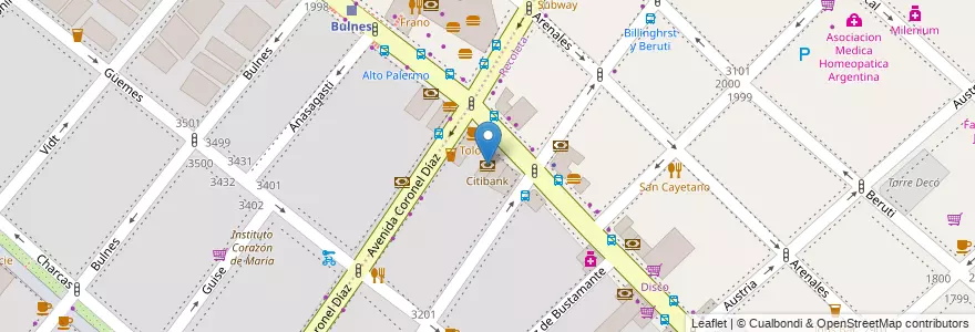 Mapa de ubicacion de Citibank, Recoleta en Argentina, Ciudad Autónoma De Buenos Aires, Comuna 2, Buenos Aires.