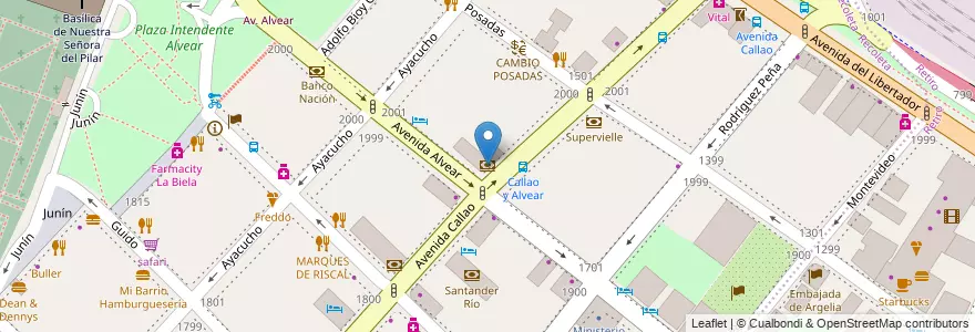 Mapa de ubicacion de Citibank, Recoleta en アルゼンチン, Ciudad Autónoma De Buenos Aires, Comuna 1, ブエノスアイレス.
