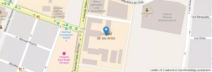 Mapa de ubicacion de Ciudad de las Artes en 阿根廷, Córdoba, Departamento Capital, Pedanía Capital, Córdoba, Municipio De Córdoba.