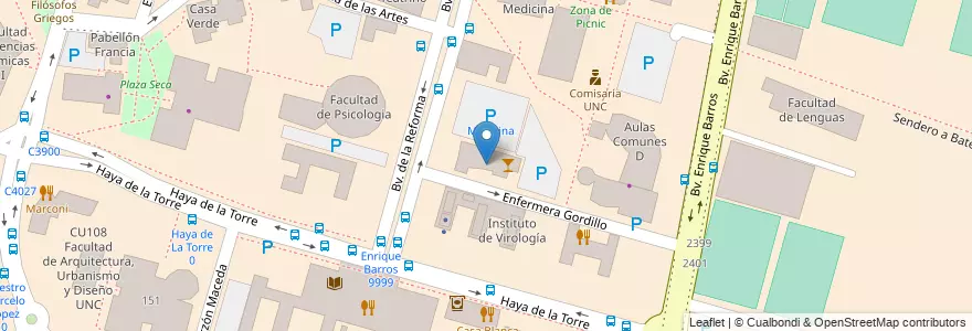 Mapa de ubicacion de Ciudad Universitaria en アルゼンチン, コルドバ州, Departamento Capital, Pedanía Capital, Córdoba, Municipio De Córdoba.