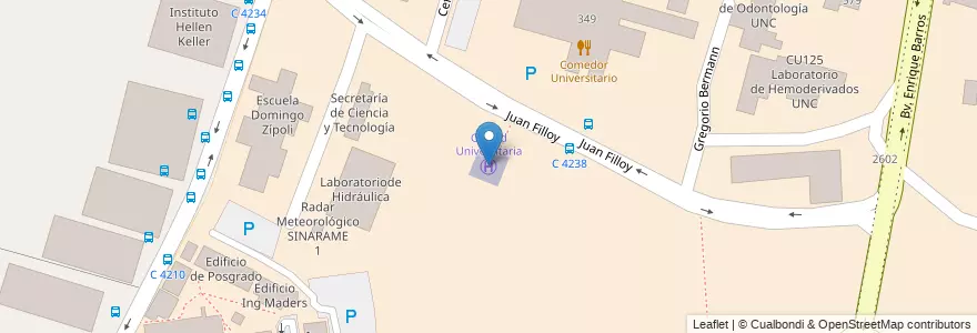 Mapa de ubicacion de Ciudad Universitaria en 阿根廷, Córdoba, Departamento Capital, Pedanía Capital, Córdoba, Municipio De Córdoba.