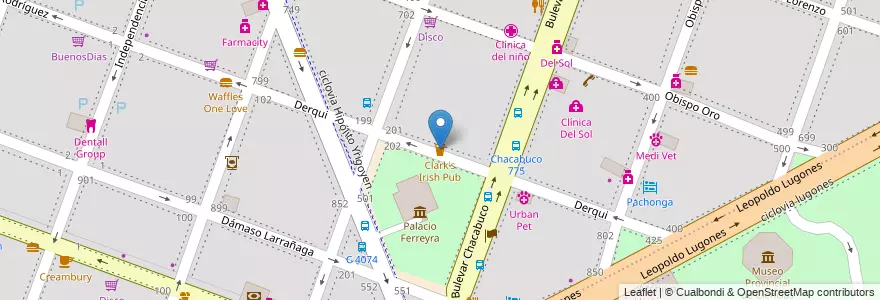 Mapa de ubicacion de Clark's Irish Pub en 아르헨티나, Córdoba, Departamento Capital, Pedanía Capital, Córdoba, Municipio De Córdoba.