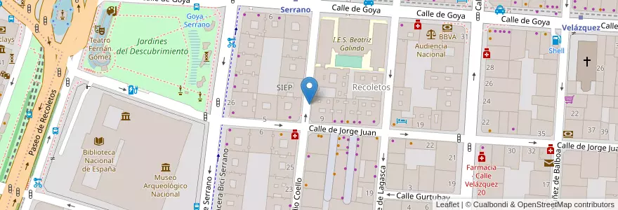 Mapa de ubicacion de CLAUDIO COELLO, CALLE, DE,30 en اسپانیا, بخش خودمختار مادرید, بخش خودمختار مادرید, Área Metropolitana De Madrid Y Corredor Del Henares, مادرید.