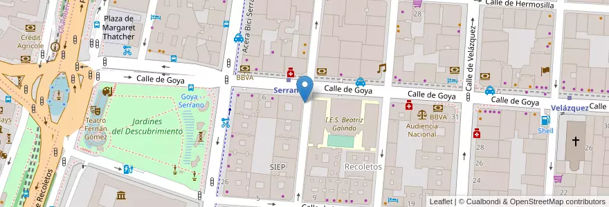 Mapa de ubicacion de CLAUDIO COELLO, CALLE, DE,37 en スペイン, マドリード州, Comunidad De Madrid, Área Metropolitana De Madrid Y Corredor Del Henares, Madrid.