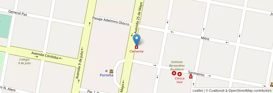 Mapa de ubicacion de Clemente en Argentina, Córdova, Departamento San Justo, Pedanía Libertad, Municipio De Porteña.