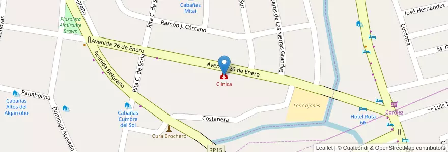 Mapa de ubicacion de Clinica en Argentina, Córdova, Departamento San Alberto, Villa Cura Brochero, Pedanía Tránsito.