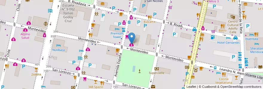 Mapa de ubicacion de Clínica en Argentinië, Chili, Mendoza, Departamento Capital, Sección 2ª Barrio Cívico, Ciudad De Mendoza.