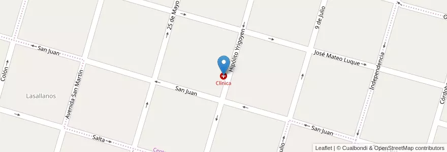Mapa de ubicacion de Clínica en アルゼンチン, コルドバ州, Departamento Río Segundo, Pedanía Villa Del Rosario, Municipio De Villa Del Rosario, Villa Del Rosario.