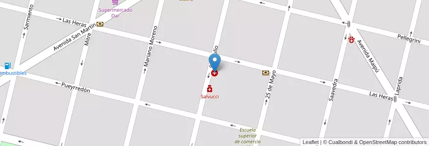 Mapa de ubicacion de Clinica 9 de julio en 아르헨티나, Santa Fe, Departamento Iriondo, Municipio De Totoras.