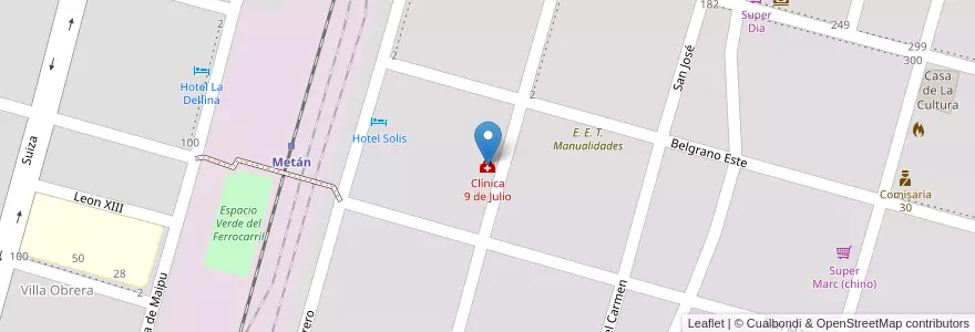 Mapa de ubicacion de Clínica 9 de Julio en アルゼンチン, サルタ州, San José De Metán, Municipio De Metán, Metán.