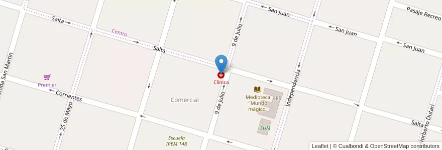 Mapa de ubicacion de Clínica en الأرجنتين, Córdoba, Departamento Río Segundo, Pedanía Villa Del Rosario, Municipio De Villa Del Rosario, Villa Del Rosario.
