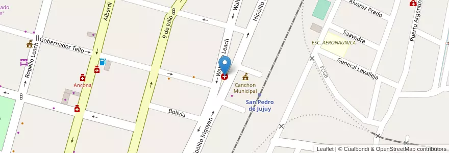 Mapa de ubicacion de Clinica Avenida en Arjantin, Jujuy, Departamento San Pedro, Municipio De San Pedro De Jujuy.