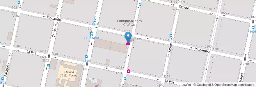 Mapa de ubicacion de Clínica Avenida en 아르헨티나, Santa Fe, Departamento Rosario, Municipio De Rosario, 로사리오.