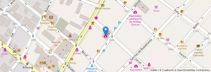 Mapa de ubicacion de Clínica Bazterrica, Recoleta en Аргентина, Буэнос-Айрес, Comuna 2, Буэнос-Айрес.