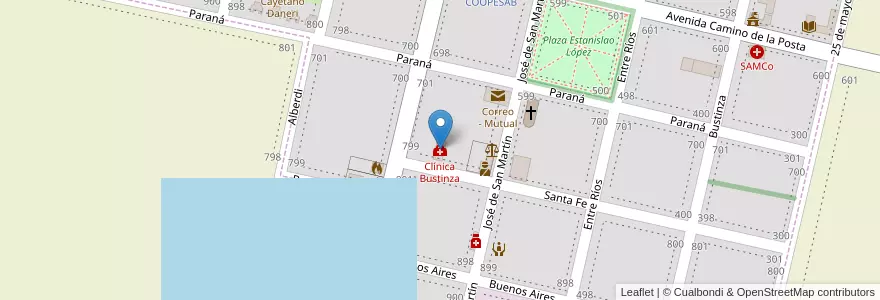 Mapa de ubicacion de Clínica Bustinza en Arjantin, Santa Fe, Departamento Iriondo, Municipio De Bustinza, Bustinza.