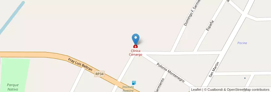 Mapa de ubicacion de Clínica Camargo en الأرجنتين, تشيلي, Mendoza, Distrito Villa Tulumaya, Departamento Lavalle.