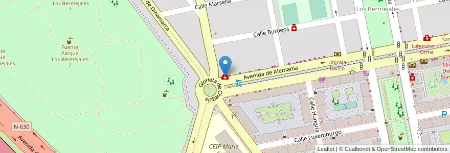 Mapa de ubicacion de Clínica Carrasco en スペイン, アンダルシア州, Sevilla, セビリア.