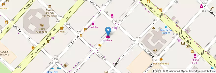 Mapa de ubicacion de Clinica, Casco Urbano en Argentina, Buenos Aires, Partido De La Plata, La Plata.