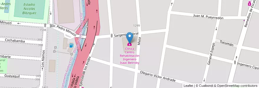 Mapa de ubicacion de Clínica Centro Rehabilitación Ingeniero Isaac Belinsky en 아르헨티나, 칠레, Mendoza, Distrito Dorrego.