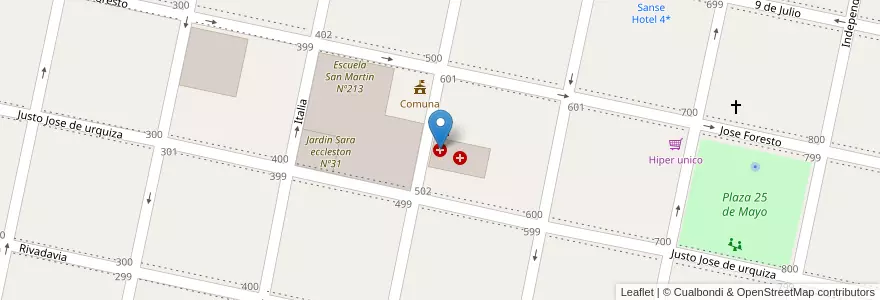 Mapa de ubicacion de Clinica Chañar en Argentinien, Santa Fe, Municipio De Chañar Ladeado, Departamento Caseros.