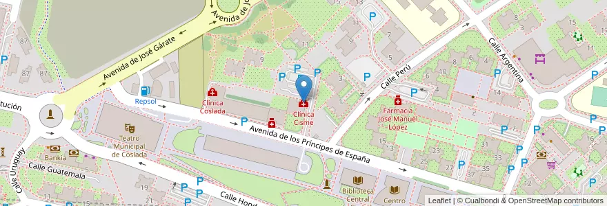 Mapa de ubicacion de Clínica Cisme en 스페인, Comunidad De Madrid, Comunidad De Madrid, Área Metropolitana De Madrid Y Corredor Del Henares, Coslada.
