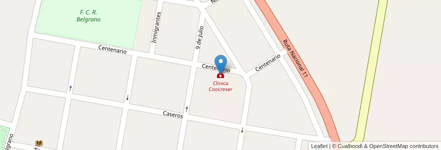 Mapa de ubicacion de Clinica Coocreser en Argentinien, Santa Fe, Departamento San Justo, Municipio De Gobernador Crespo.