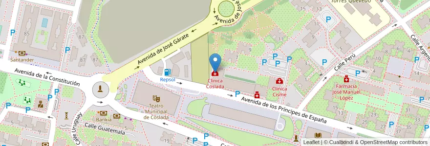 Mapa de ubicacion de Clínica Coslada en إسبانيا, منطقة مدريد, منطقة مدريد, Área Metropolitana De Madrid Y Corredor Del Henares, Coslada.