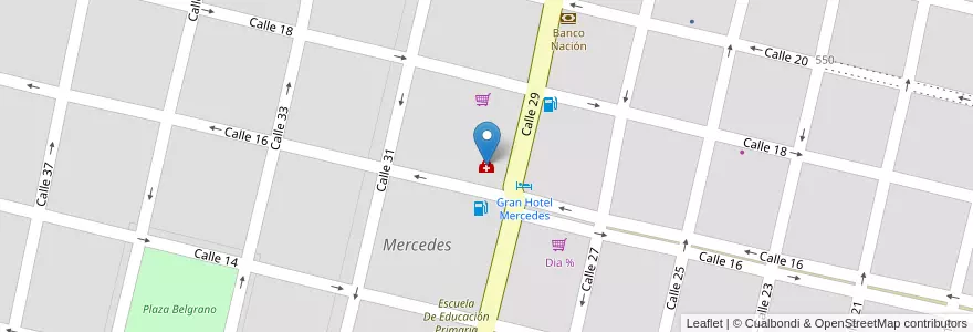 Mapa de ubicacion de Clínica Cruz Azul en アルゼンチン, ブエノスアイレス州, Partido De Mercedes, Mercedes.