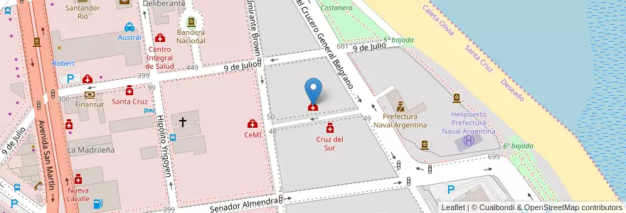 Mapa de ubicacion de Clinica Cruz del Sur en Argentina, Wilayah Santa Cruz, Chile, Deseado, Caleta Olivia.