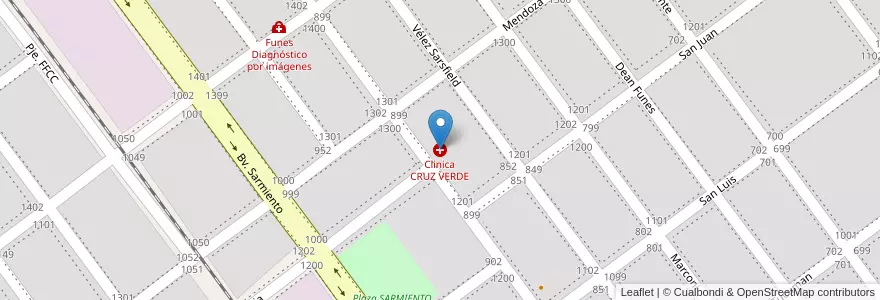 Mapa de ubicacion de Clinica CRUZ VERDE en Аргентина, Кордова, Departamento Río Segundo, Pedanía Pilar, Municipio De Río Segundo, Río Segundo.