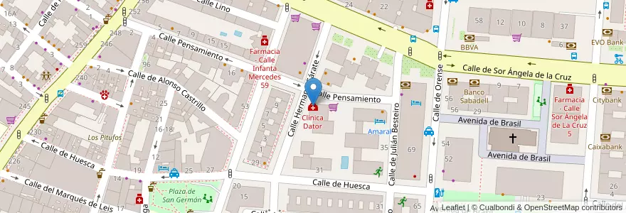 Mapa de ubicacion de Clínica Dator en España, Comunidad De Madrid, Comunidad De Madrid, Área Metropolitana De Madrid Y Corredor Del Henares, Madrid.