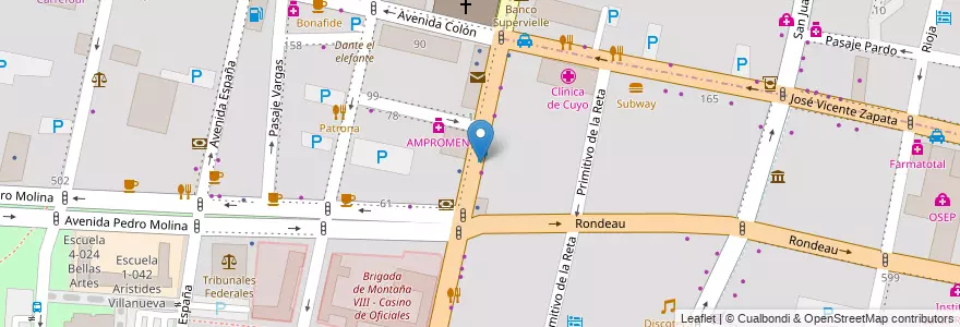 Mapa de ubicacion de Clínica de Cuyo - Consultorios Externos en Argentina, Cile, Mendoza, Departamento Capital, Sección 2ª Barrio Cívico, Ciudad De Mendoza.