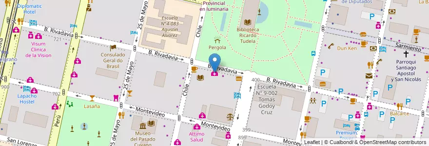 Mapa de ubicacion de Clinica de Garganta, Nariz Y Oidos en Аргентина, Чили, Мендоса, Departamento Capital, Sección 2ª Barrio Cívico, Ciudad De Mendoza.